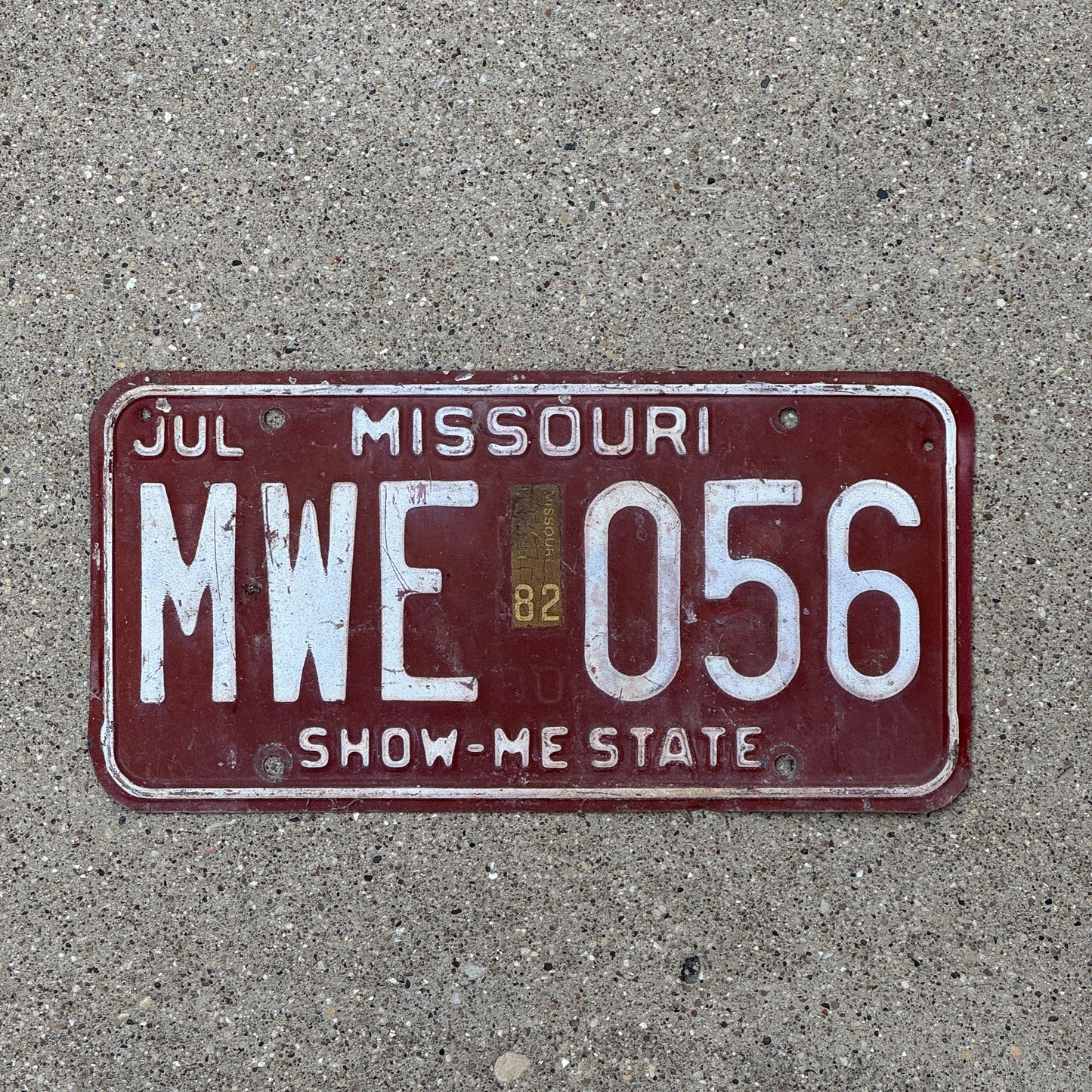 Photo of a 1980 1982 Missouri License Plate Auto Tag Garage Decor Vintage MWE 056