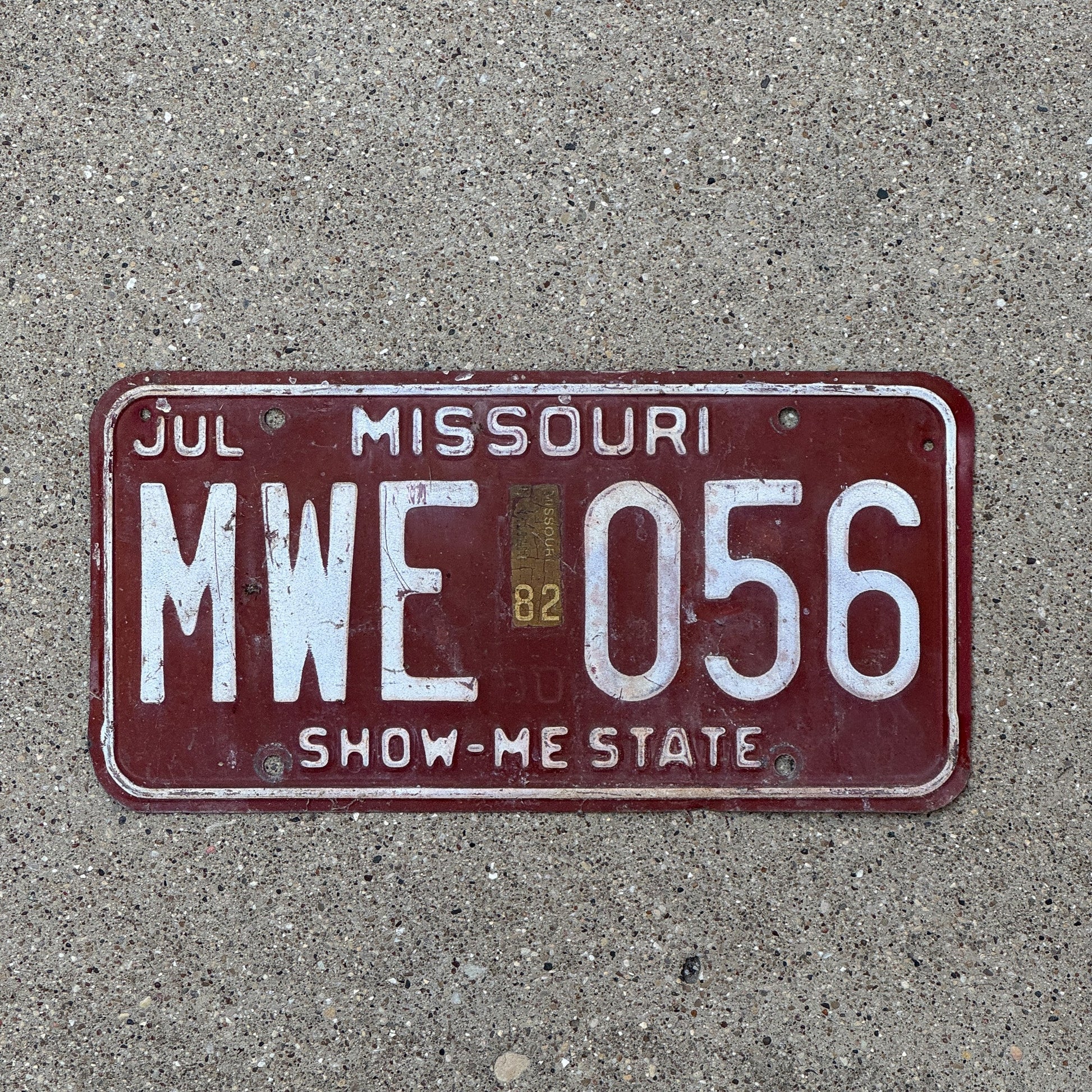 Photo of a 1980 1982 Missouri License Plate Auto Tag Garage Decor Vintage MWE 056