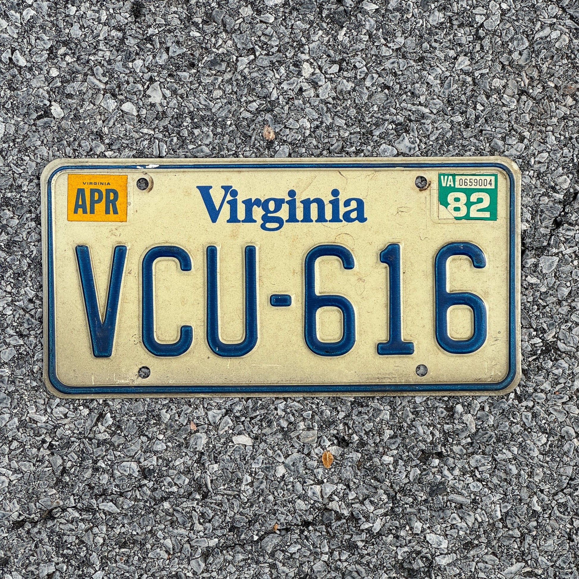 Photo of a 1980 1982 Virginia License Plate Auto Tag Garage Decor Vintage Commonwealth University Grad VCU 616