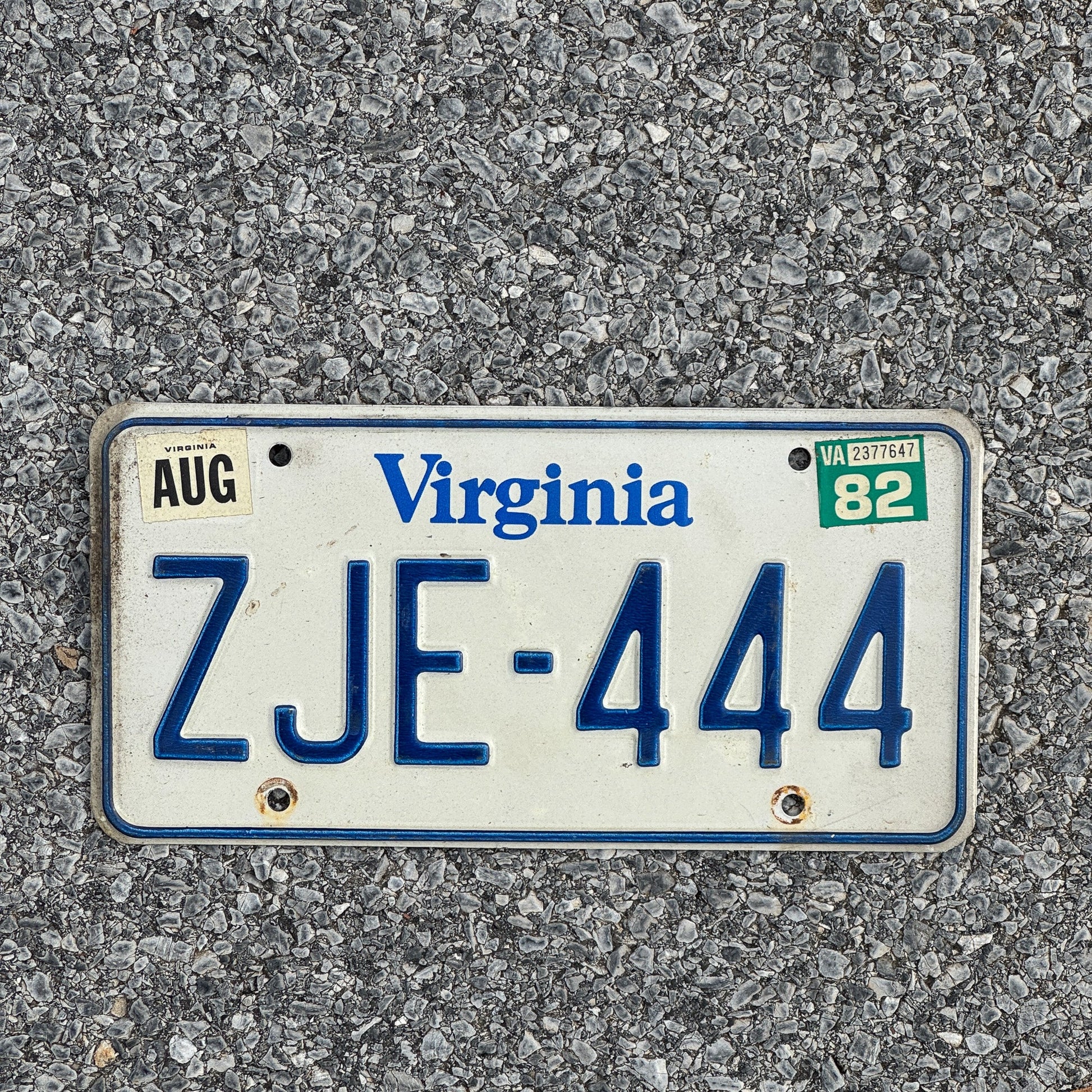 Photo of a 1980 1982 Virginia License Plate Auto Tag Garage Decor Vintage Repeat Repeating ZJE 444
