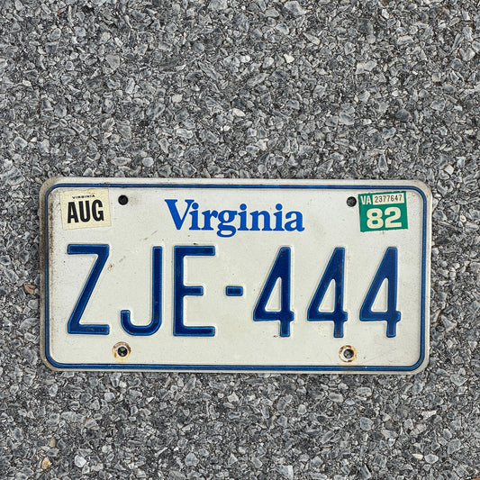 Photo of a 1980 1982 Virginia License Plate Auto Tag Garage Decor Vintage Repeat Repeating ZJE 444