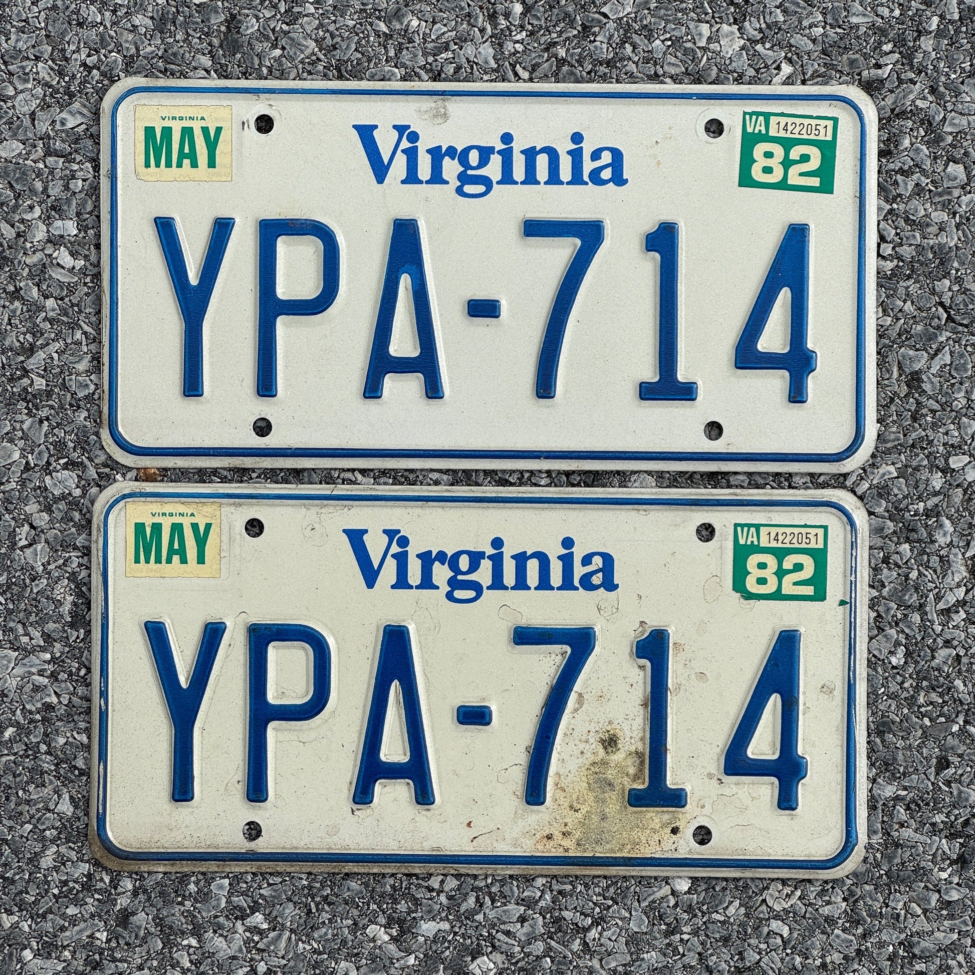 Photo of a 1980 1982 Virginia License Plate Pair Auto Tag Garage Decor Vintage YPA 714