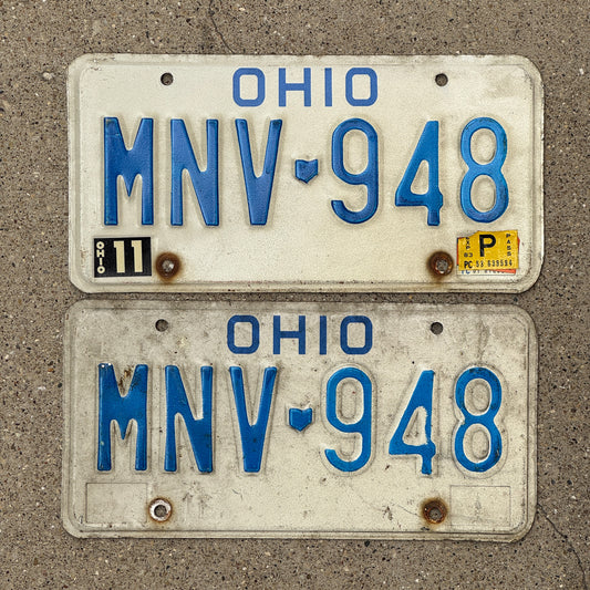 Photo of a 1980 1983 Ohio License Plate Pair Auto Tag Garage Decor Vintage MNV 948 with original patina