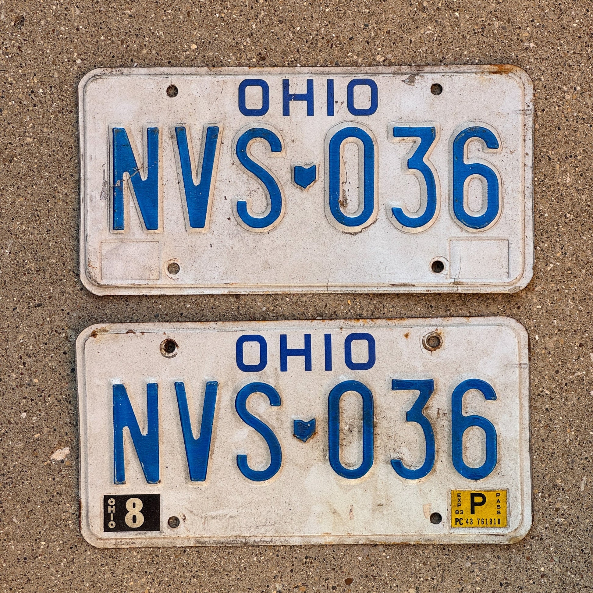 Photo of a 1980 1983 Ohio License Plate Pair Auto Tag Garage Decor Vintage NVS 036