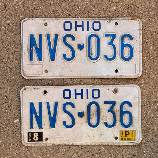 Photo of a 1980 1983 Ohio License Plate Pair Auto Tag Garage Decor Vintage NVS 036