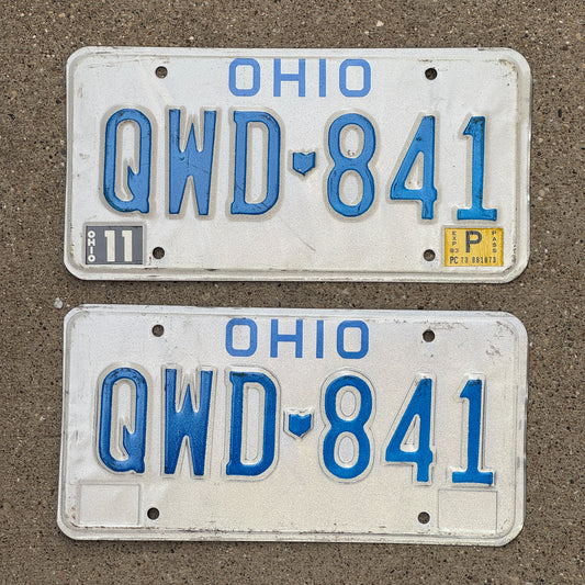 Photo of a 1980 1983 Ohio License Plate Pair Auto Tag Garage Decor Vintage QWD 841 with original patina