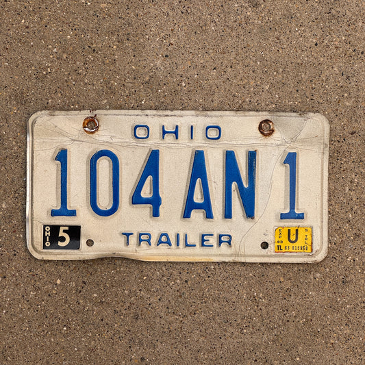 Photo of a 1980 1983 Ohio Trailer License Plate Auto Tag Garage Decor Vintage 104 AN 1 with original patina