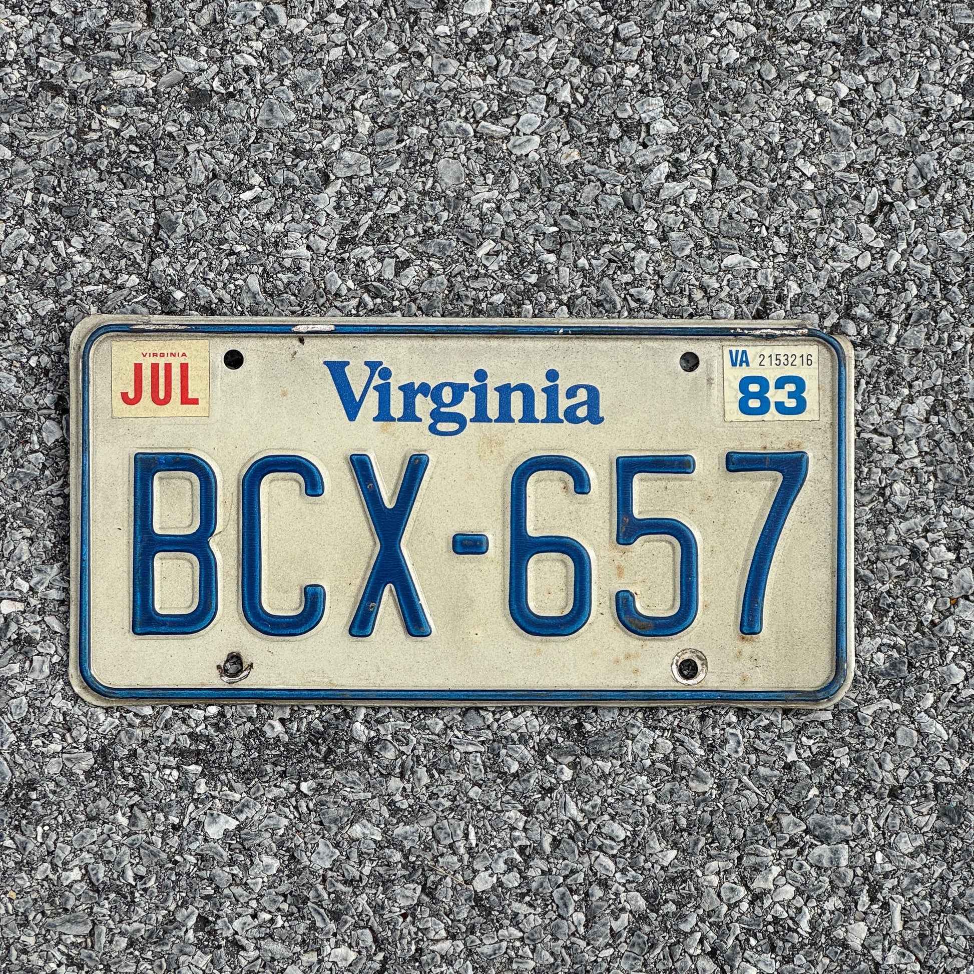 Photo of a 1980 1983 Virginia License Plate Auto Tag Garage Decor Vintage BCX 657