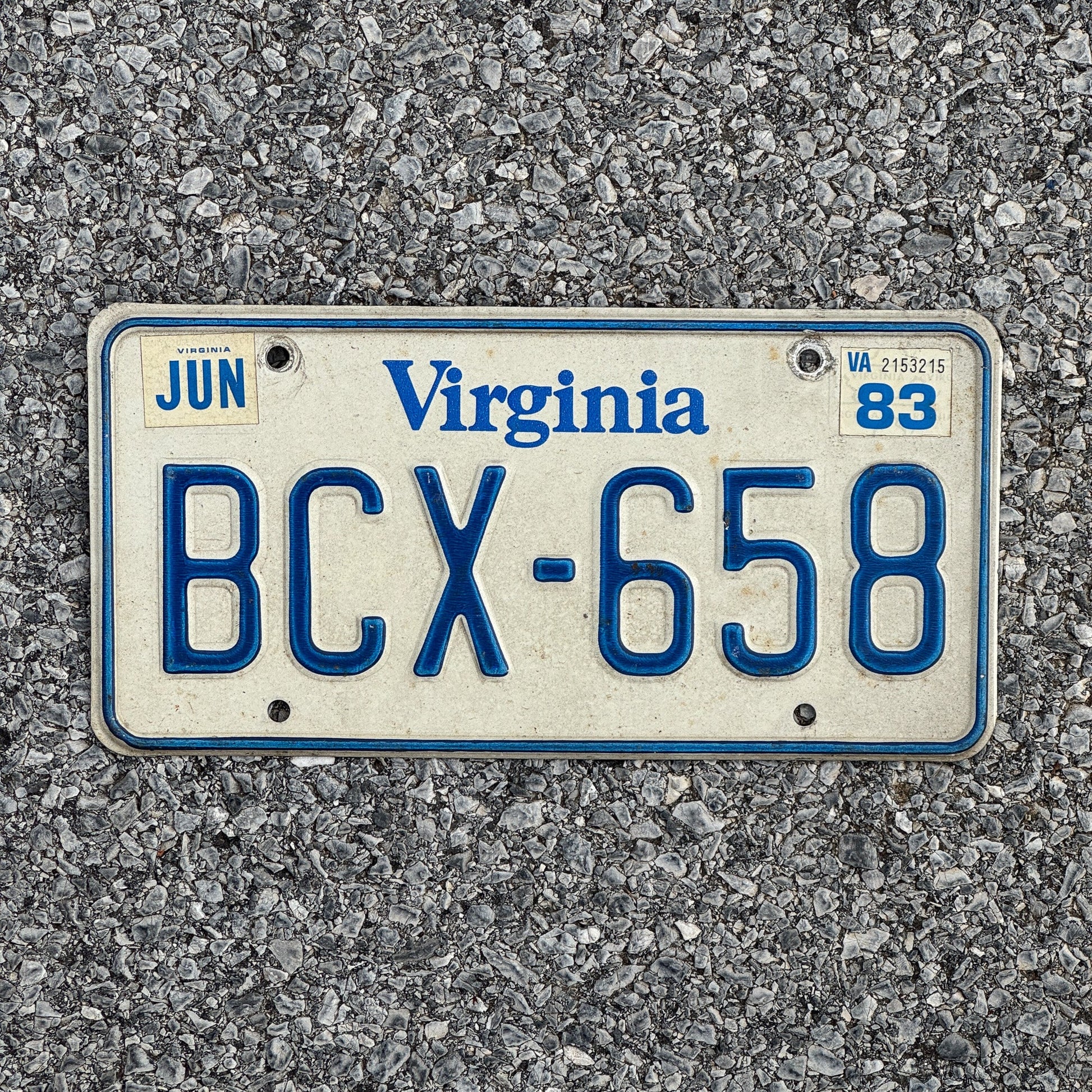 Photo of a 1980 1983 Virginia License Plate Auto Tag Garage Decor Vintage BCX 658