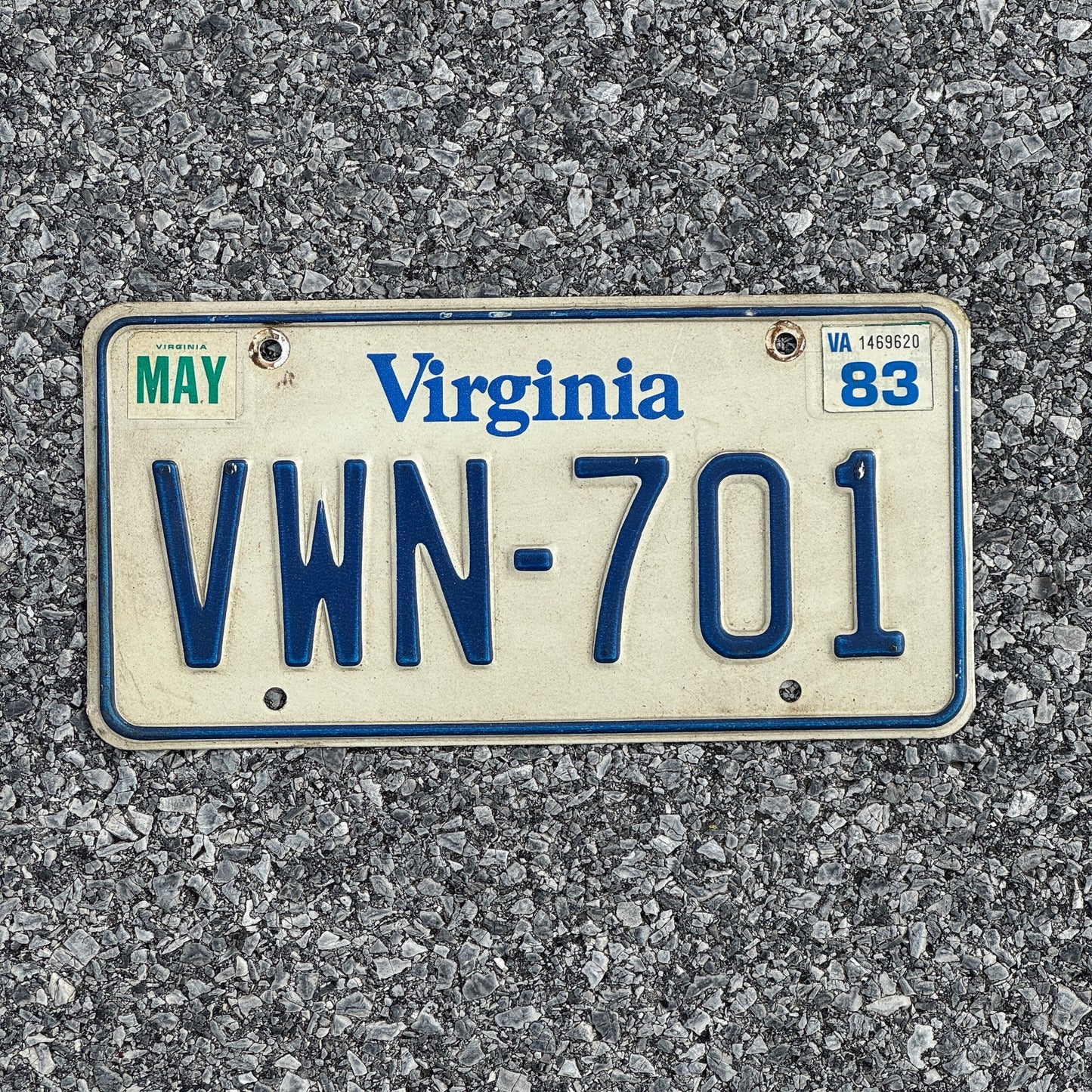 Photo of a 1980 1983 Virginia License Plate Auto Tag Garage Decor Vintage VWN 701