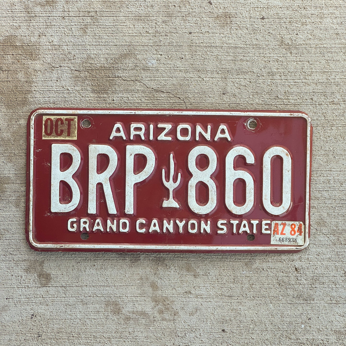 Photo of a 1980 1984 Arizona License Plate Auto Tag 1 Vintage Garage BRP 860 with original patina