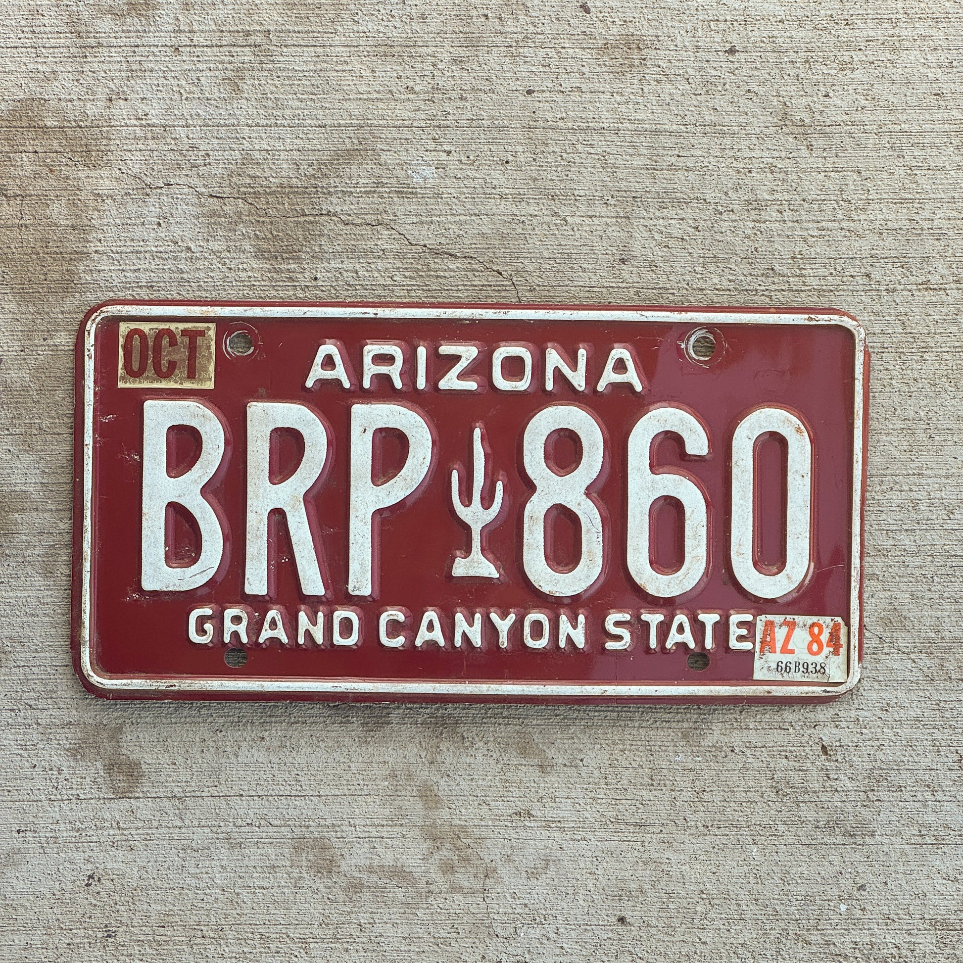 Photo of a 1980 1984 Arizona License Plate Auto Tag 1 Vintage Garage BRP 860 with original patina