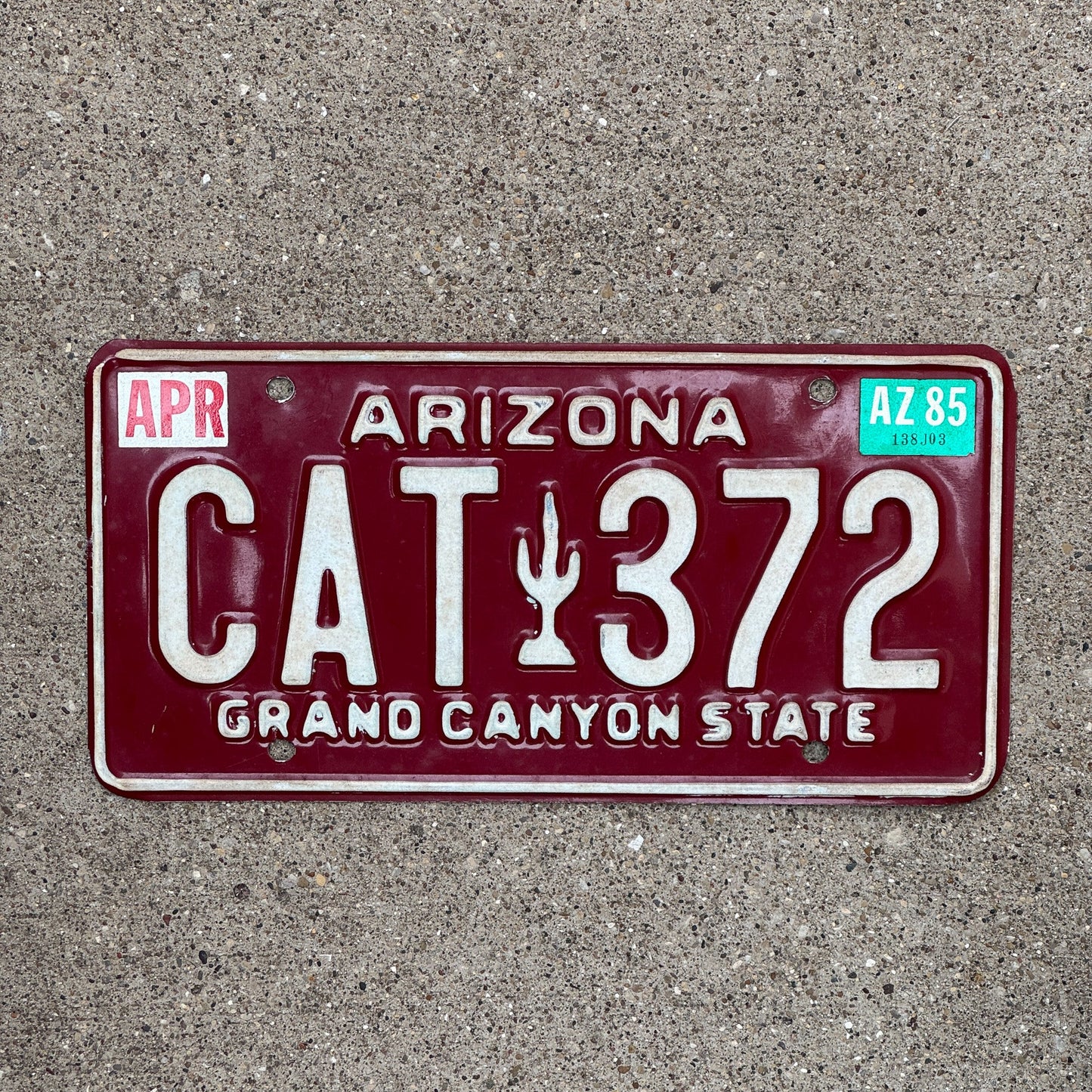 Photo of a 1980 1985 Arizona License Plate Auto Tag Garage Decor Vintage Pet CAT 372