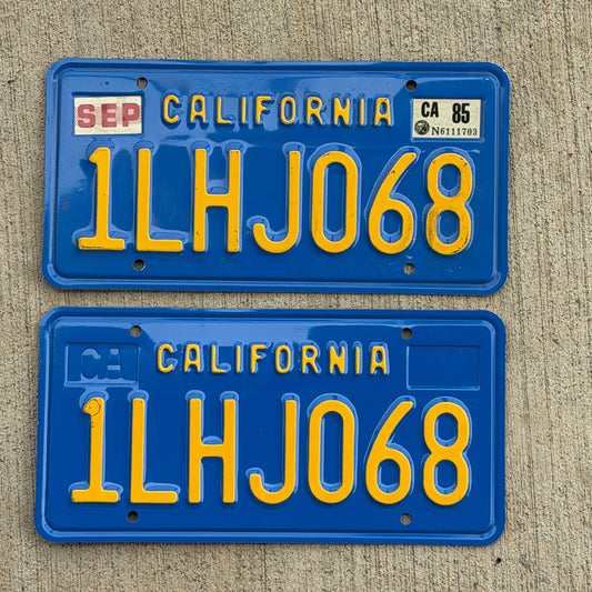 Photo of a 1980 1985 California License Plate Pair Auto Tag Garage Decor Vintage 1 LHJ 068 with original patina