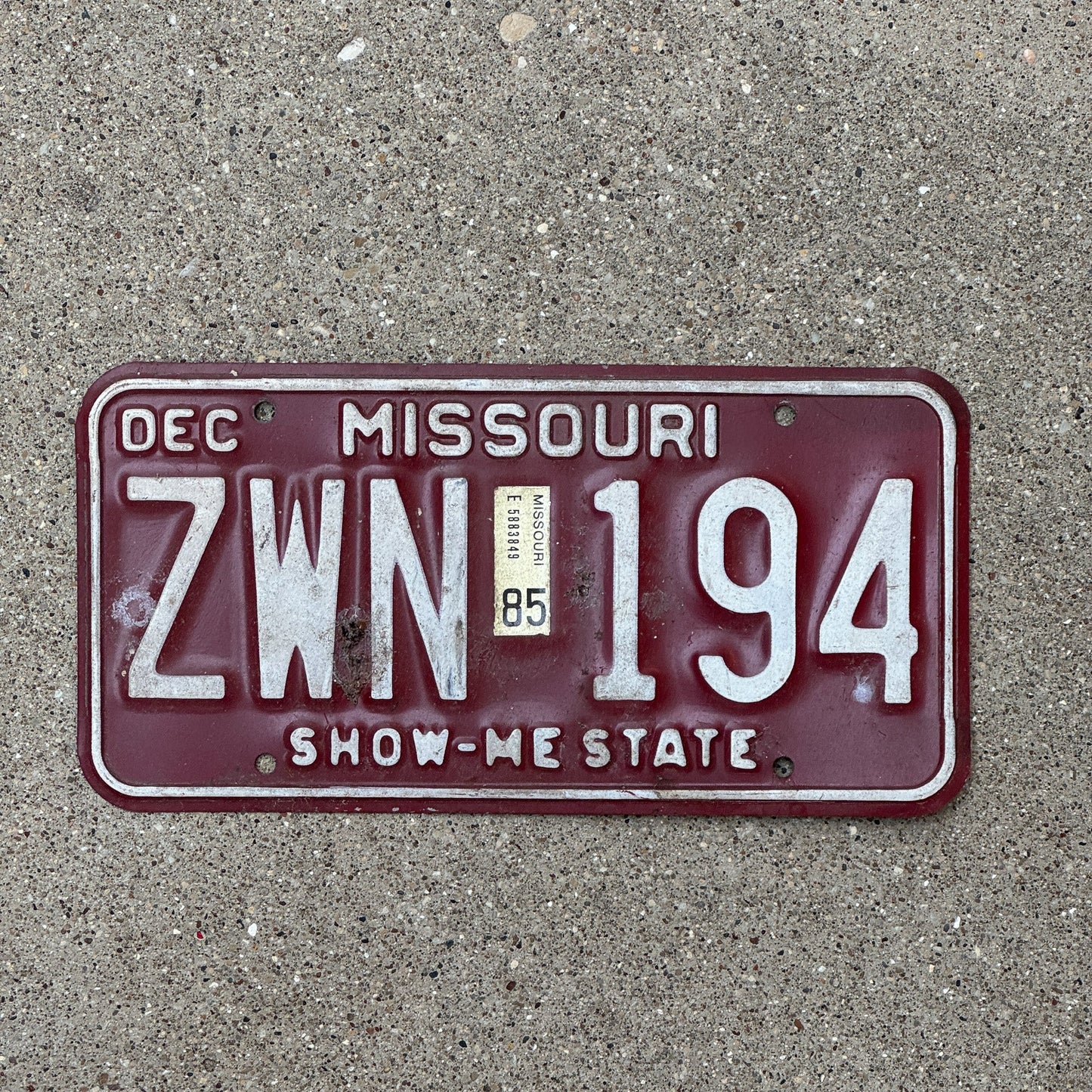 Photo of a 1980 1985 Missouri License Plate Auto Tag Garage Decor Vintage ZWN 194