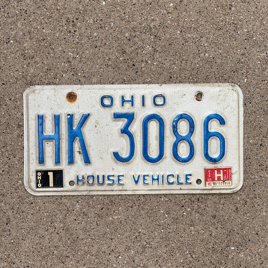 Photo of a 1980 1985 Ohio House Vehicle License Plate Auto Tag Garage Decor Vintage HK 3086 with original patina