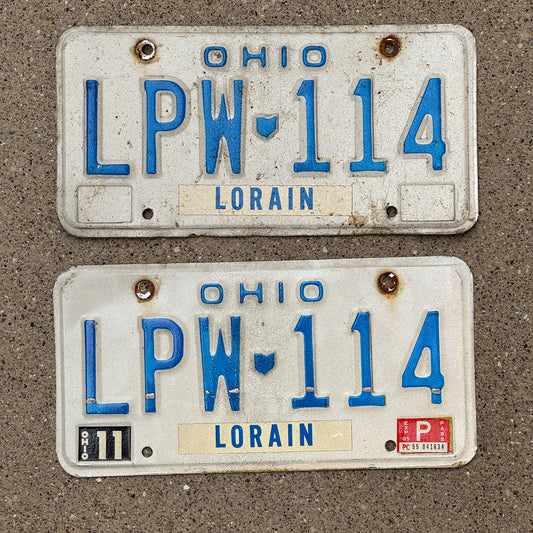 Photo of a 1980 1985 Ohio License Plate Pair Auto Tag Garage Decor Vintage LPW 114 with original patina