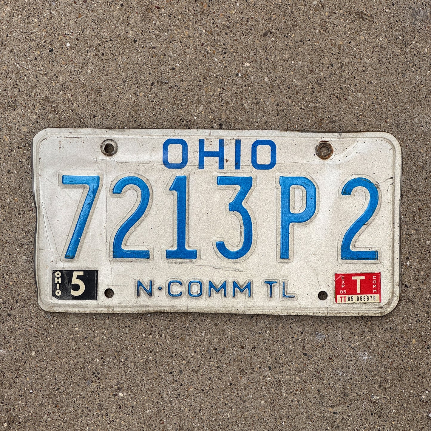 Photo of a 1980 1985 Ohio Trailer License Plate Auto Tag Garage Decor Vintage Non Commercial 7213 P 2 with original patina