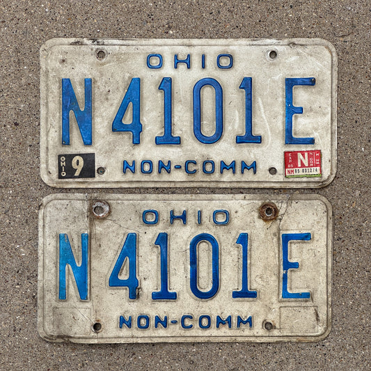 Photo of a 1980 1985 Ohio Truck License Plate Pair Auto Tag Garage Decor Vintage Non Commercial N 4101 E with original patina