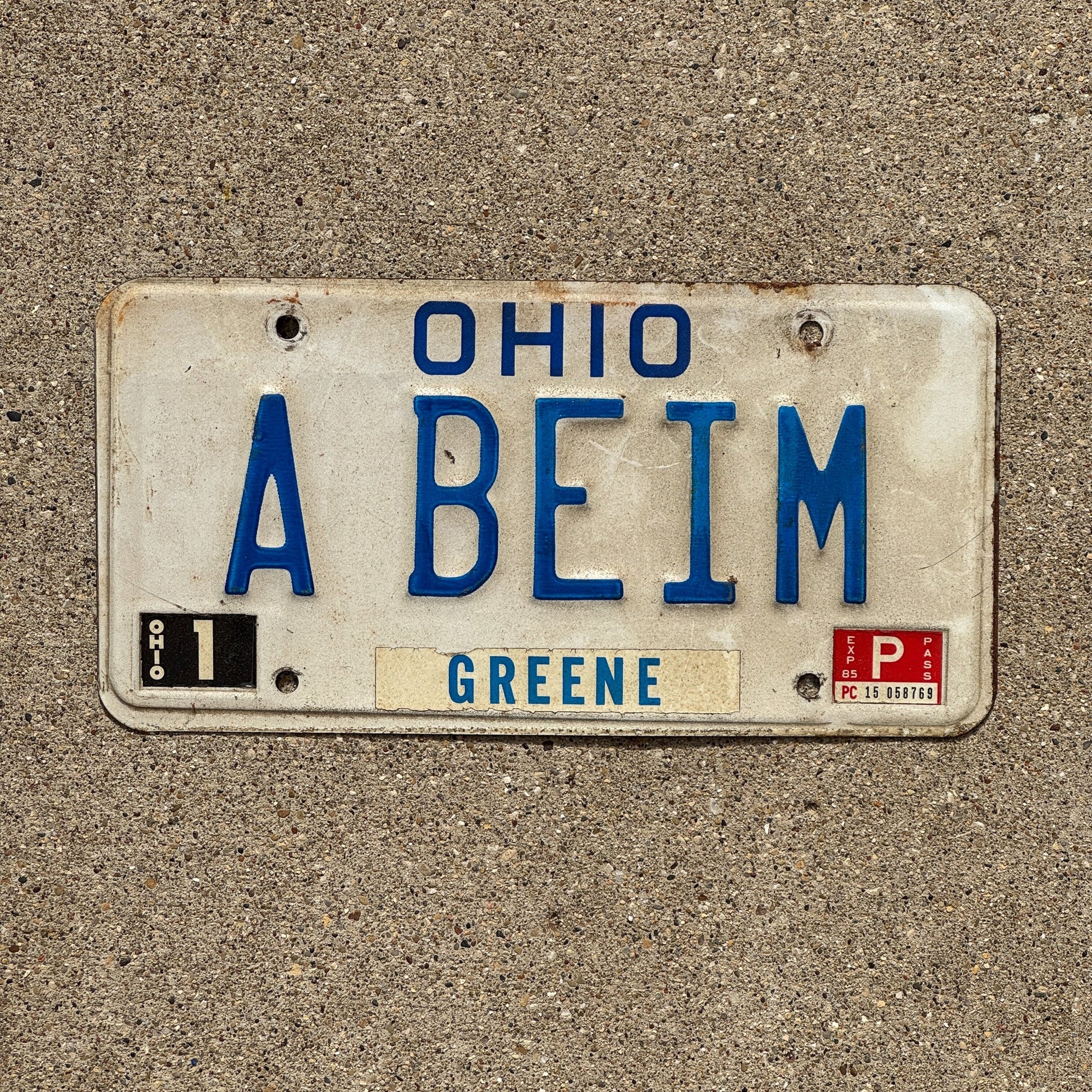 Photo of a 1980 1985 Ohio Vanity License Plate Auto Tag Garage Decor Vintage A BEIM