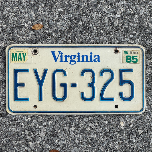 Photo of a 1980 1985 Virginia License Plate Auto Tag 1 Garage Decor EYG 325