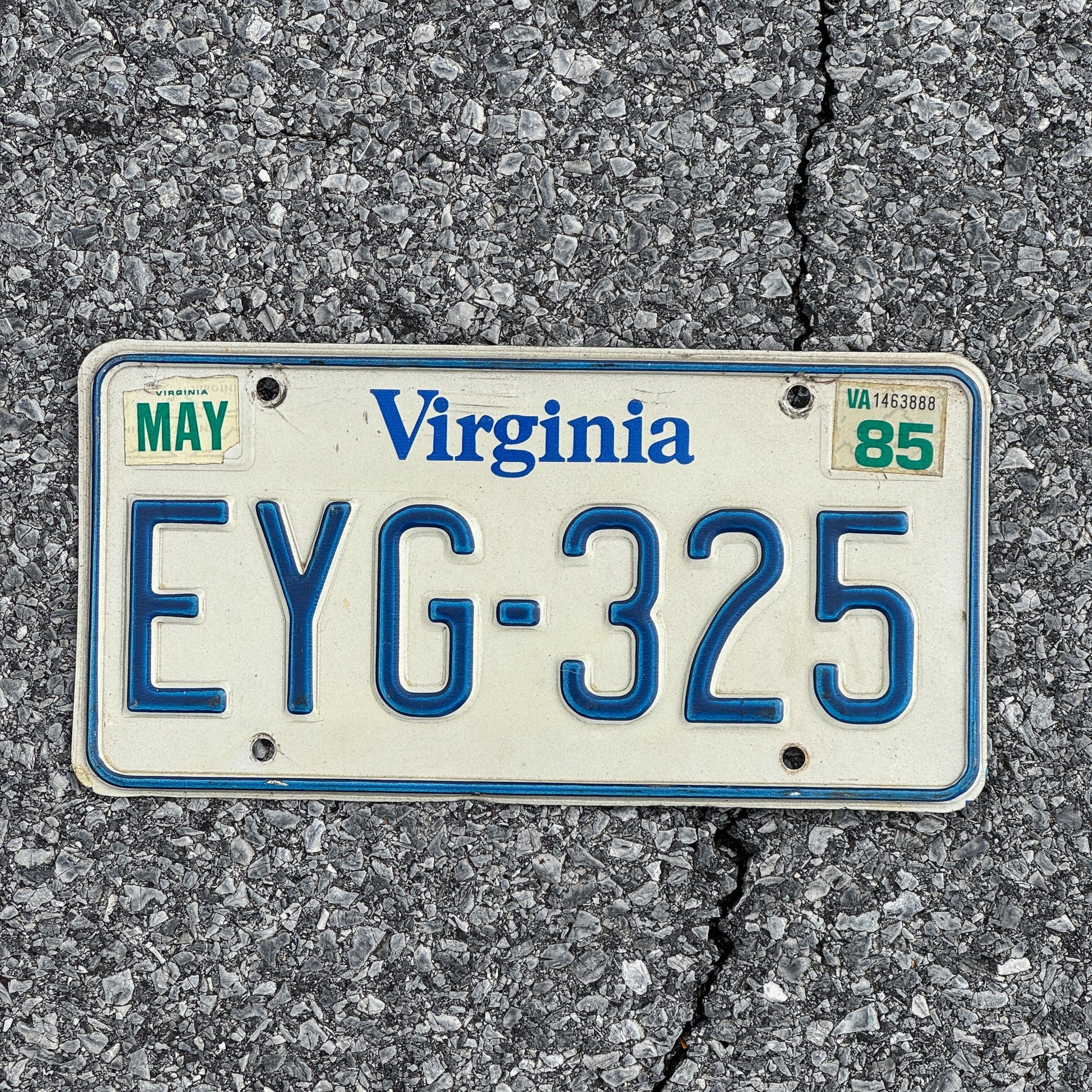Photo of a 1980 1985 Virginia License Plate Auto Tag 2 Garage Decor EYG 325