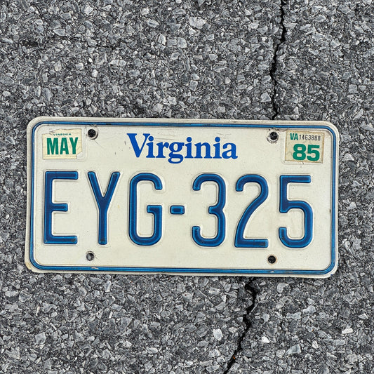 Photo of a 1980 1985 Virginia License Plate Auto Tag 2 Garage Decor EYG 325