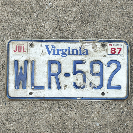 Photo of a 1980 1987 Virginia License Plate Auto Tag Garage Decor Vintage WLR 592 with original patina