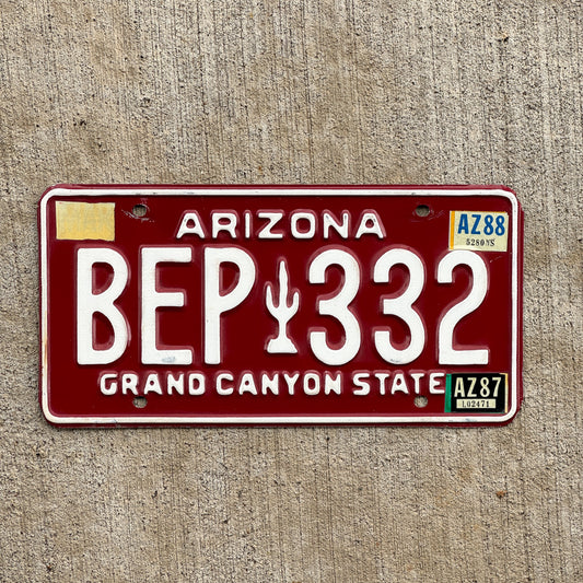 Photo of a 1980 1988 Arizona License Plate Auto Tag Garage Decor Vintage BEP 332 with original patina