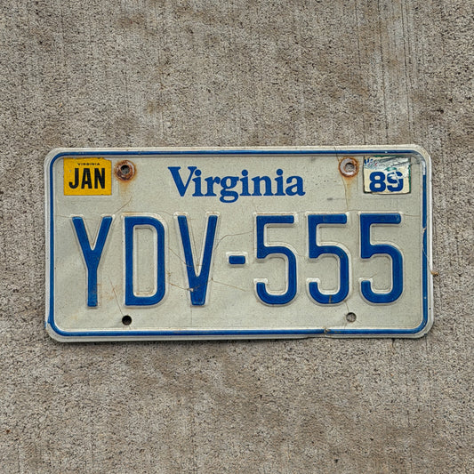 Photo of a 1980 1989 Virginia License Plate Auto Tag Garage Decor Vintage Repeat Repeating YDV 555 with original patina