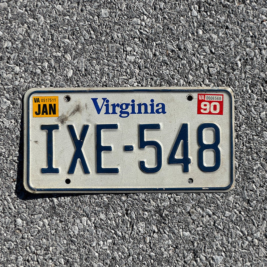 Photo of a 1980 1990 Virginia License Plate Auto Tag Garage Decor Vintage IXE 548