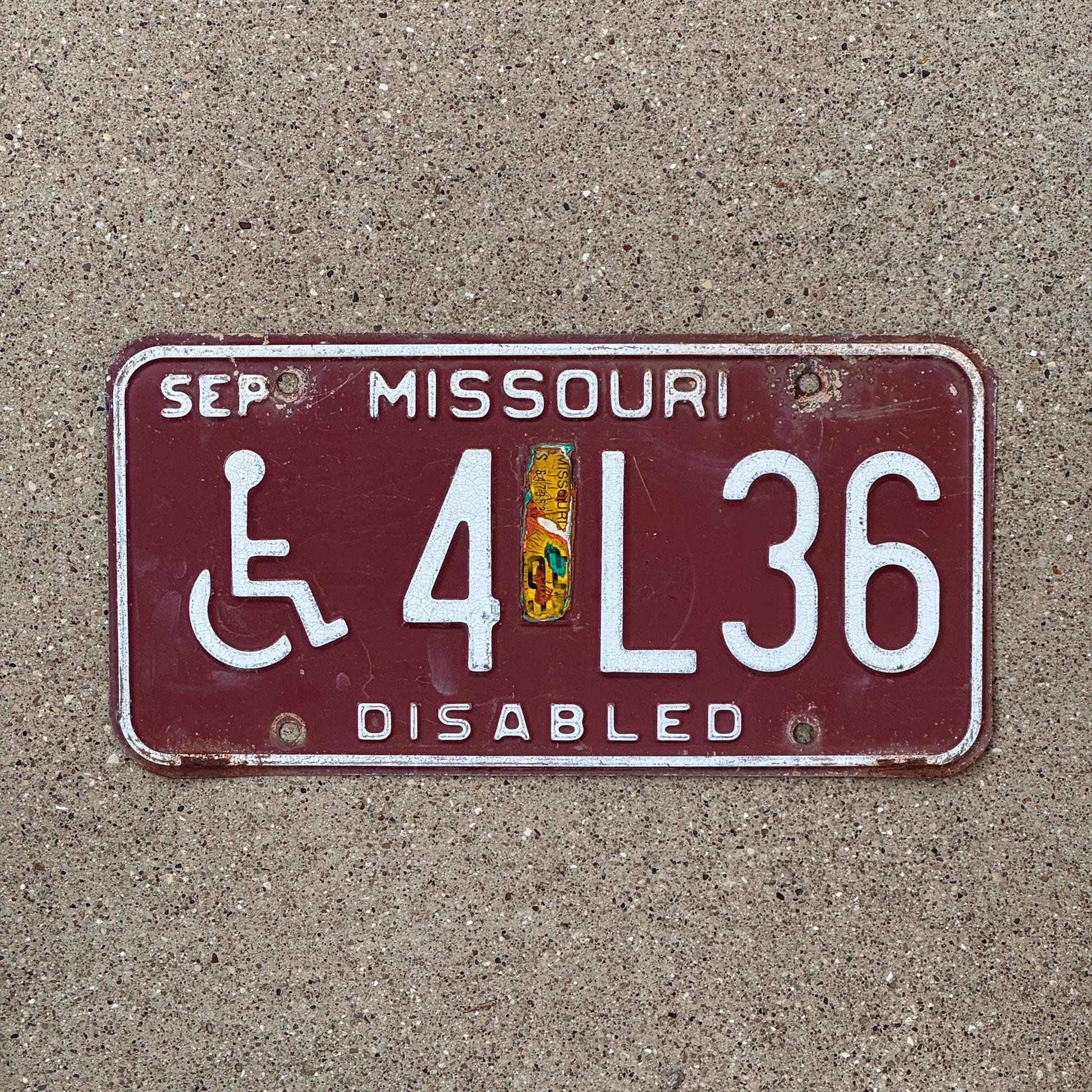 Photo of a 1980 1995 Missouri Handicap License Plate Auto Tag Garage Decor Disabled 4 L36