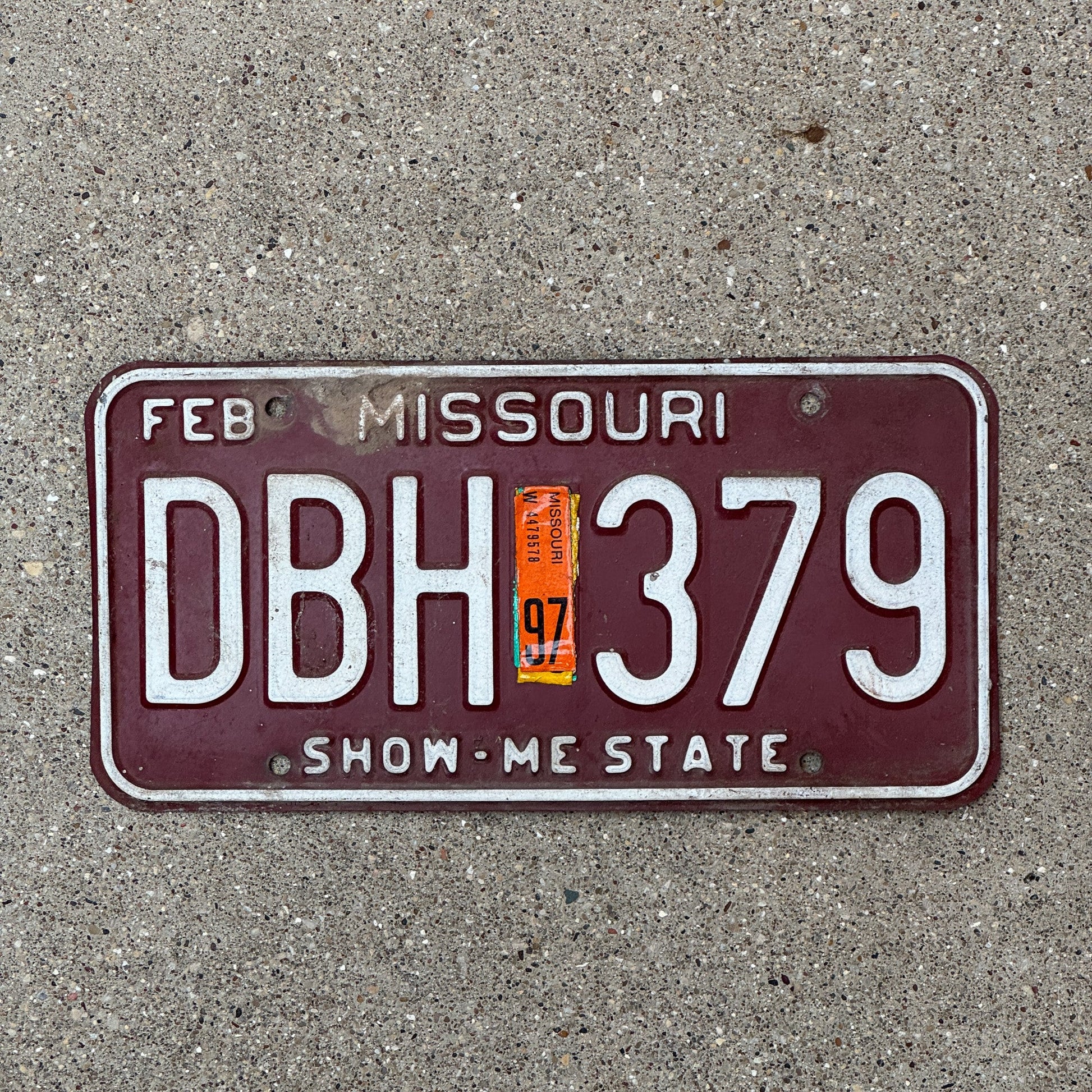 Photo of a 1980 1997 Missouri License Plate Auto Tag Garage Decor Vintage DBH 379