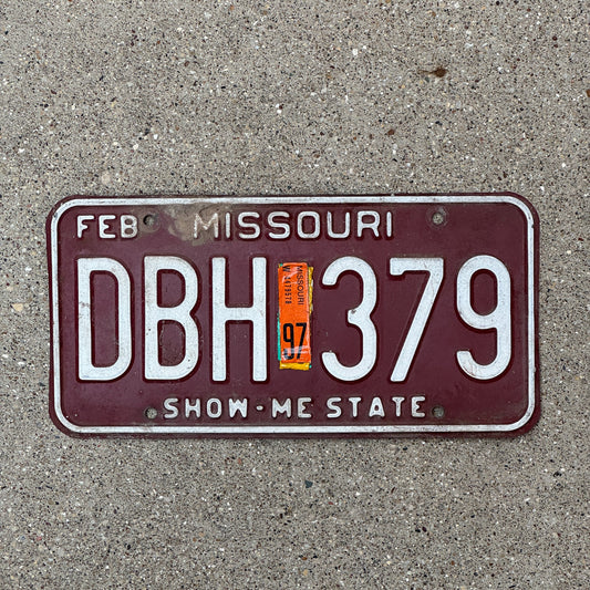 Photo of a 1980 1997 Missouri License Plate Auto Tag Garage Decor Vintage DBH 379