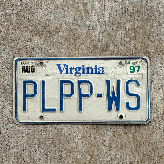 Photo of a 1980 1997 Virginia Vanity License Plate Auto Tag 2 Vintage Garage PLPP WS with original patina
