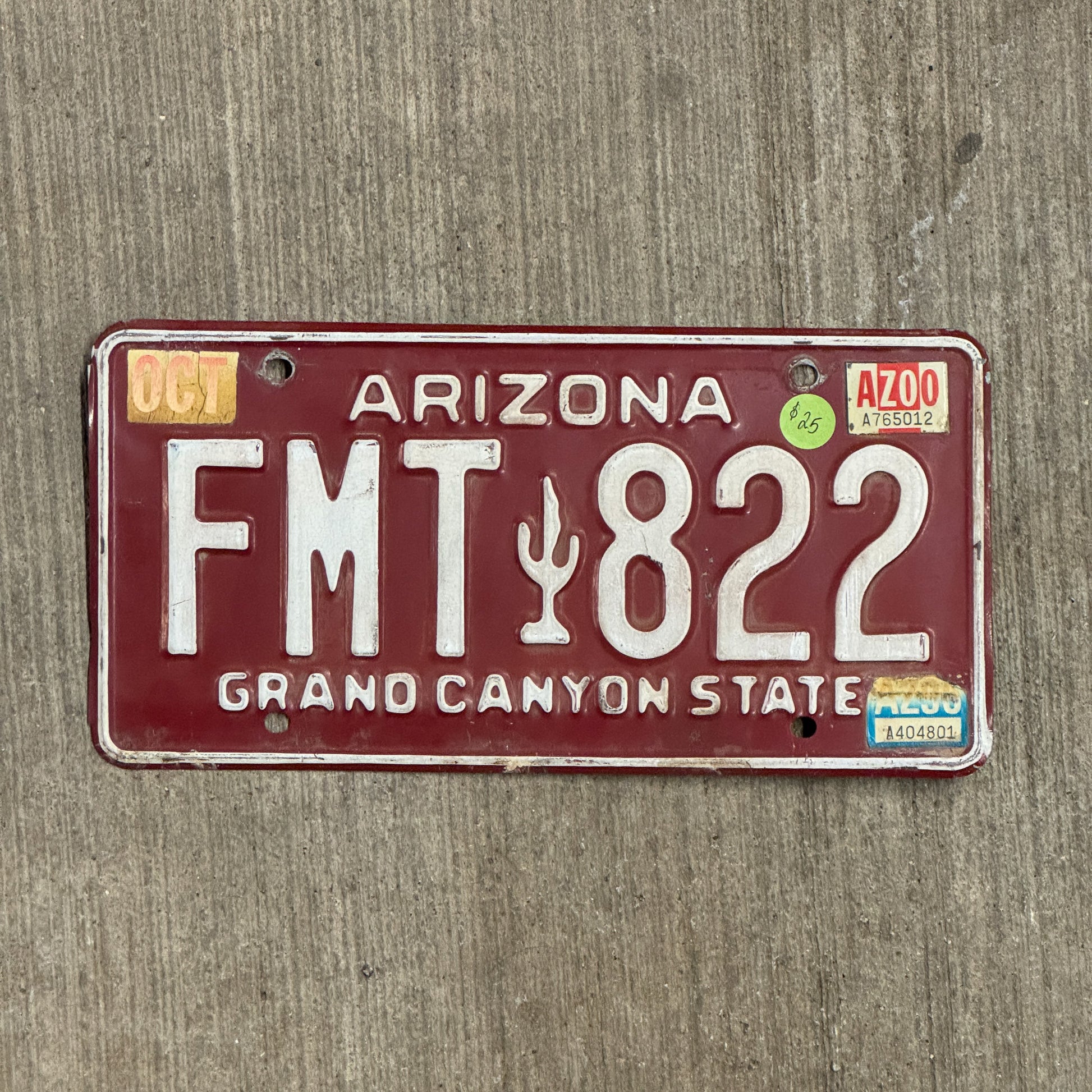 Photo of a 1980 2000 Arizona License Plate Auto Tag Garage Decor Vintage FMT 822 with original patina