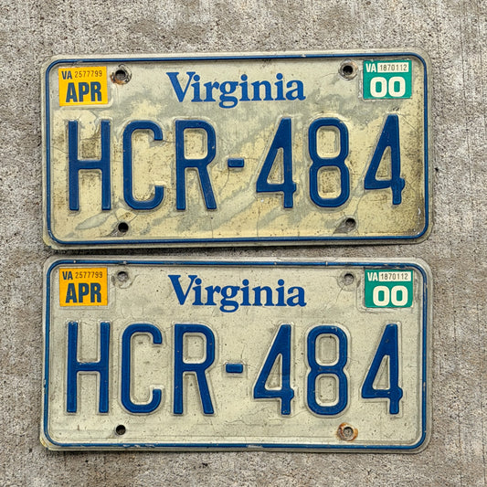 Photo of a 1980 2000 Virginia License Plate Pair Auto Tag Garage Decor Vintage HCR 484 with original patina