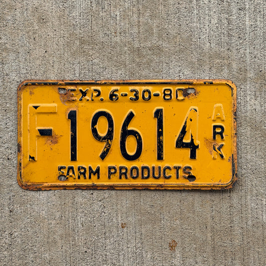 Photo of a 1980 Arkansas Farm License Plate Auto Tag Garage Decor Vintage F 19614 with original patina