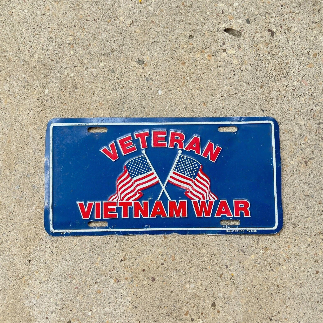 Photo of a 1980 Era Booster License Plate Auto Tag Garage Decor Vintage Embossed Military Metal USA Vet Vietnam War Veteran