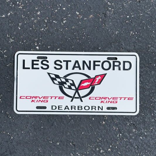 Photo of a 1980 Era Dearborn Michigan Booster License Plate Auto Tag Garage Decor Vintage
 Les Stanford Corvette King Metal with original patina