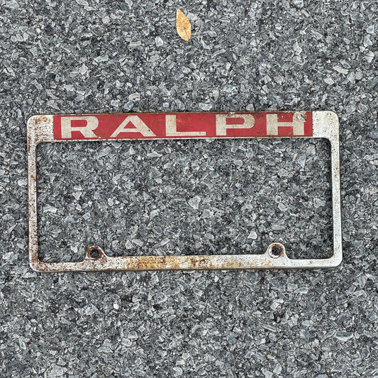 Photo of a 1980 Era License Plate Frame Auto Tag Garage Decor Vintage Metal RALPH