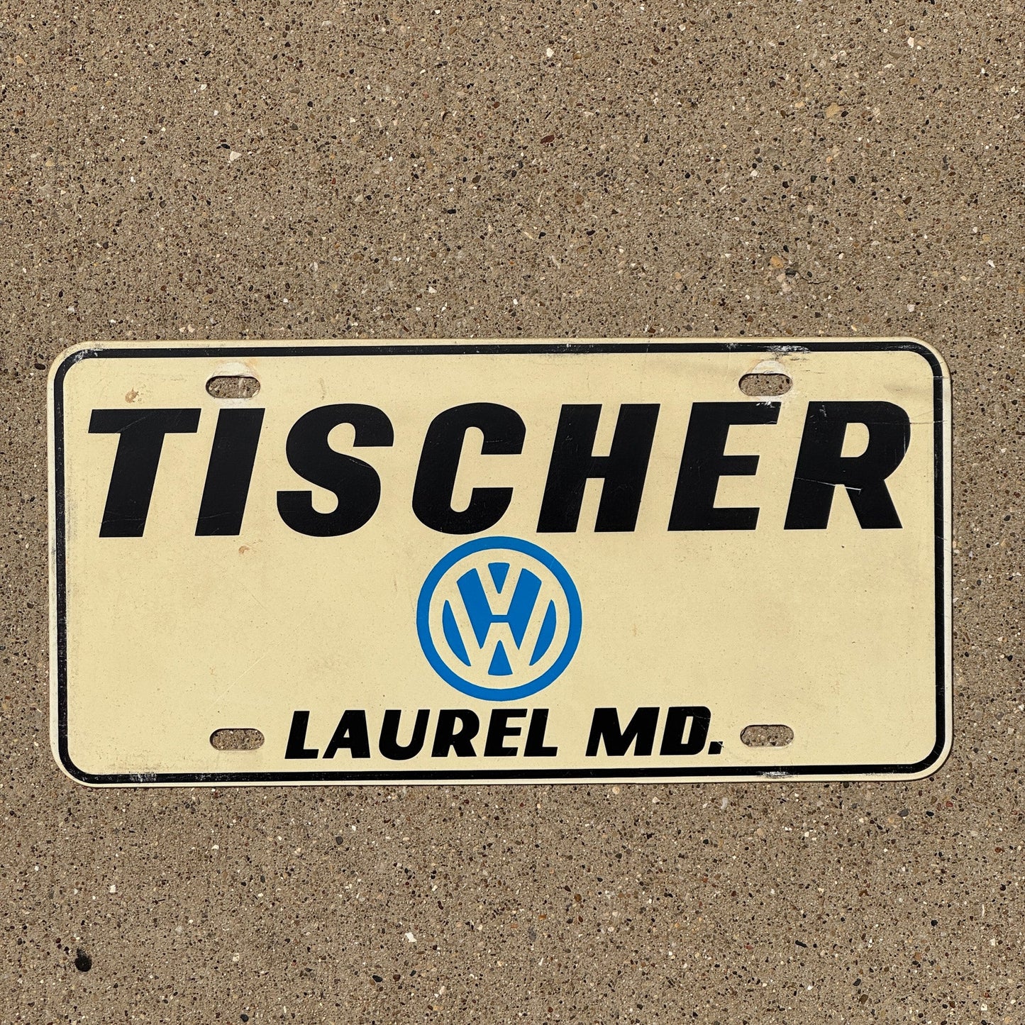 Photo of a 1980 Era Maryland Booster License Plate Auto Tag Garage Decor Vintage Volkswagen VW Plastic Tischer Laurel MD