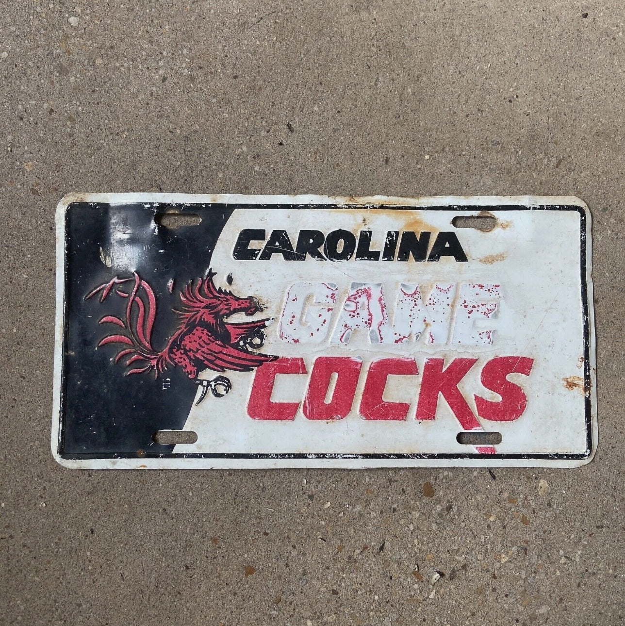 Photo of a 1980 Era South Carolina Booster License Plate Auto Tag Garage Decor Vintage 1980s University of Gamecocks Football USC
