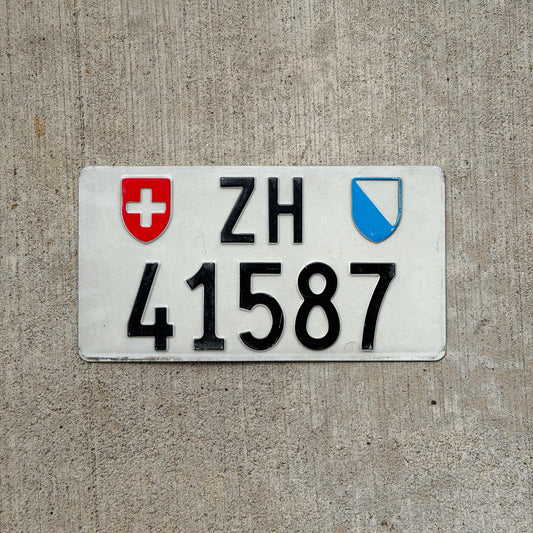 Photo of a 1980 Era Switzerland License Plate Auto Tag Garage Decor Vintage Zurich ZH 41587 with original patina