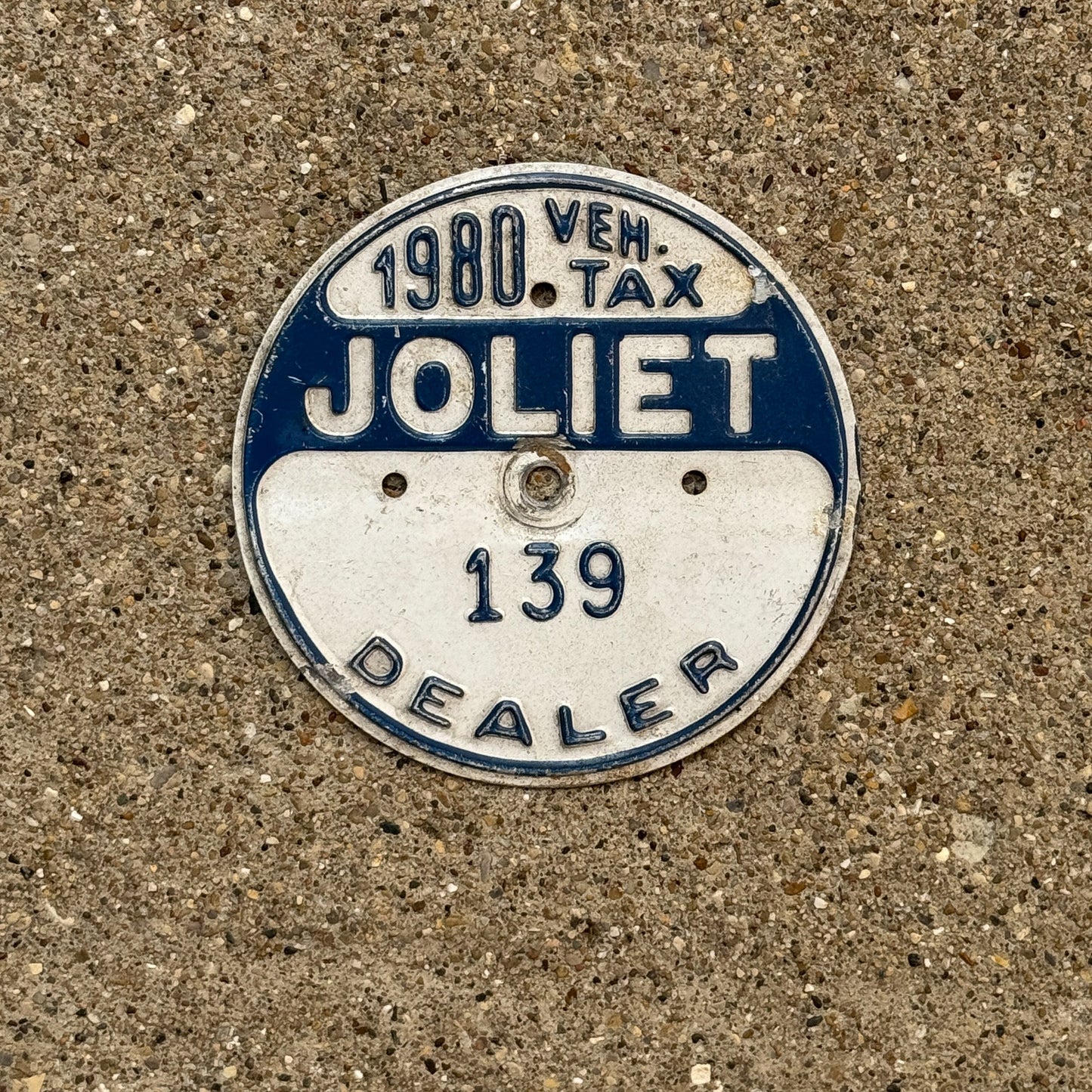 Photo of a 1980 Illinois Dealer Tax Tag Auto Tag Garage Decor Vintage Joliet 139