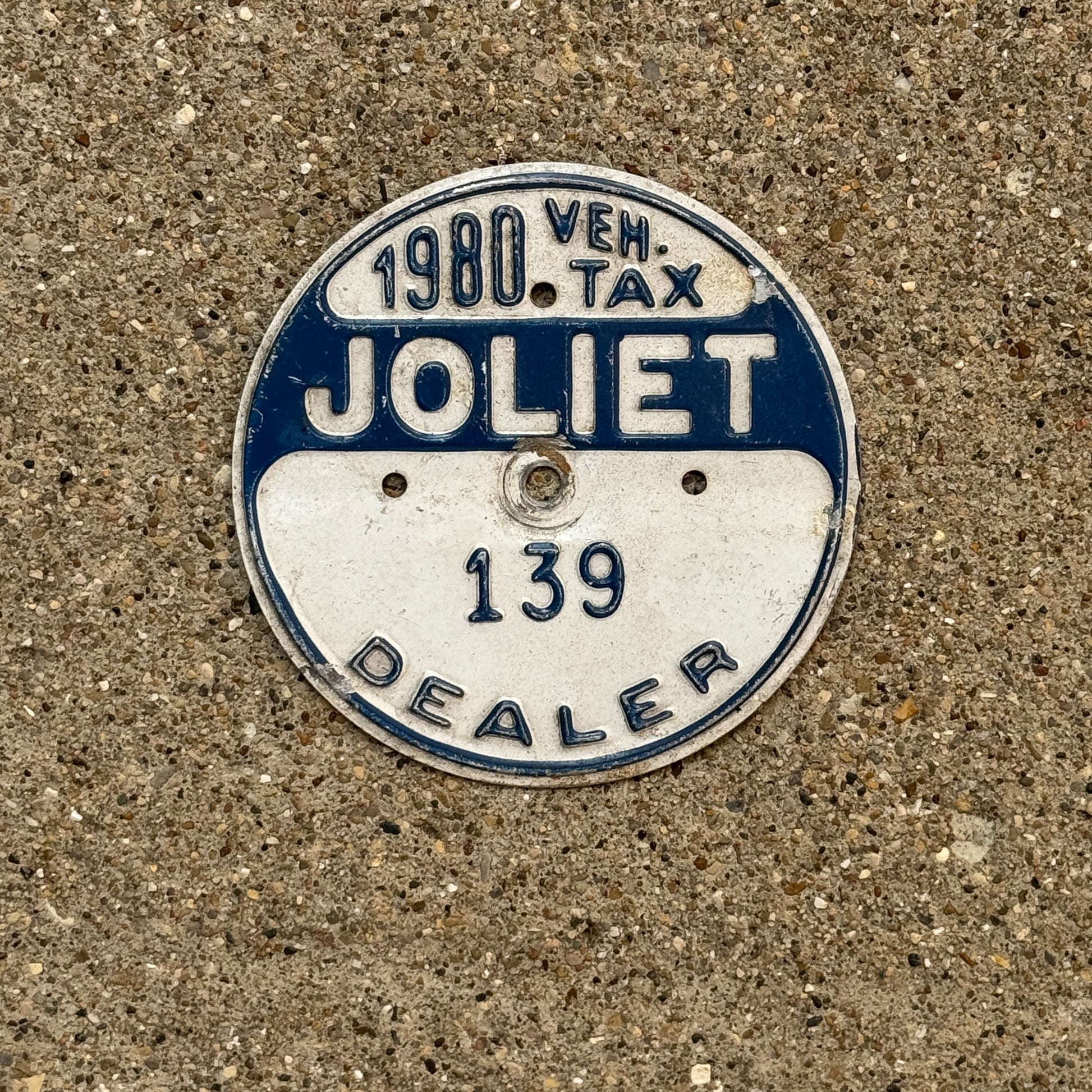 Photo of a 1980 Illinois Dealer Tax Tag Auto Tag Garage Decor Vintage Joliet 139