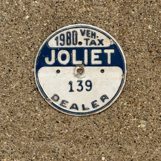 Photo of a 1980 Illinois Dealer Tax Tag Auto Tag Garage Decor Vintage Joliet 139