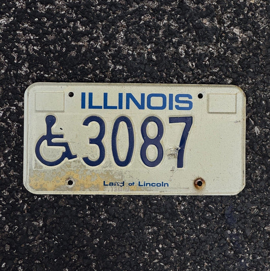 Photo of a 1980 Illinois Handicap License Plate Auto Tag Garage Decor Vintage 3087