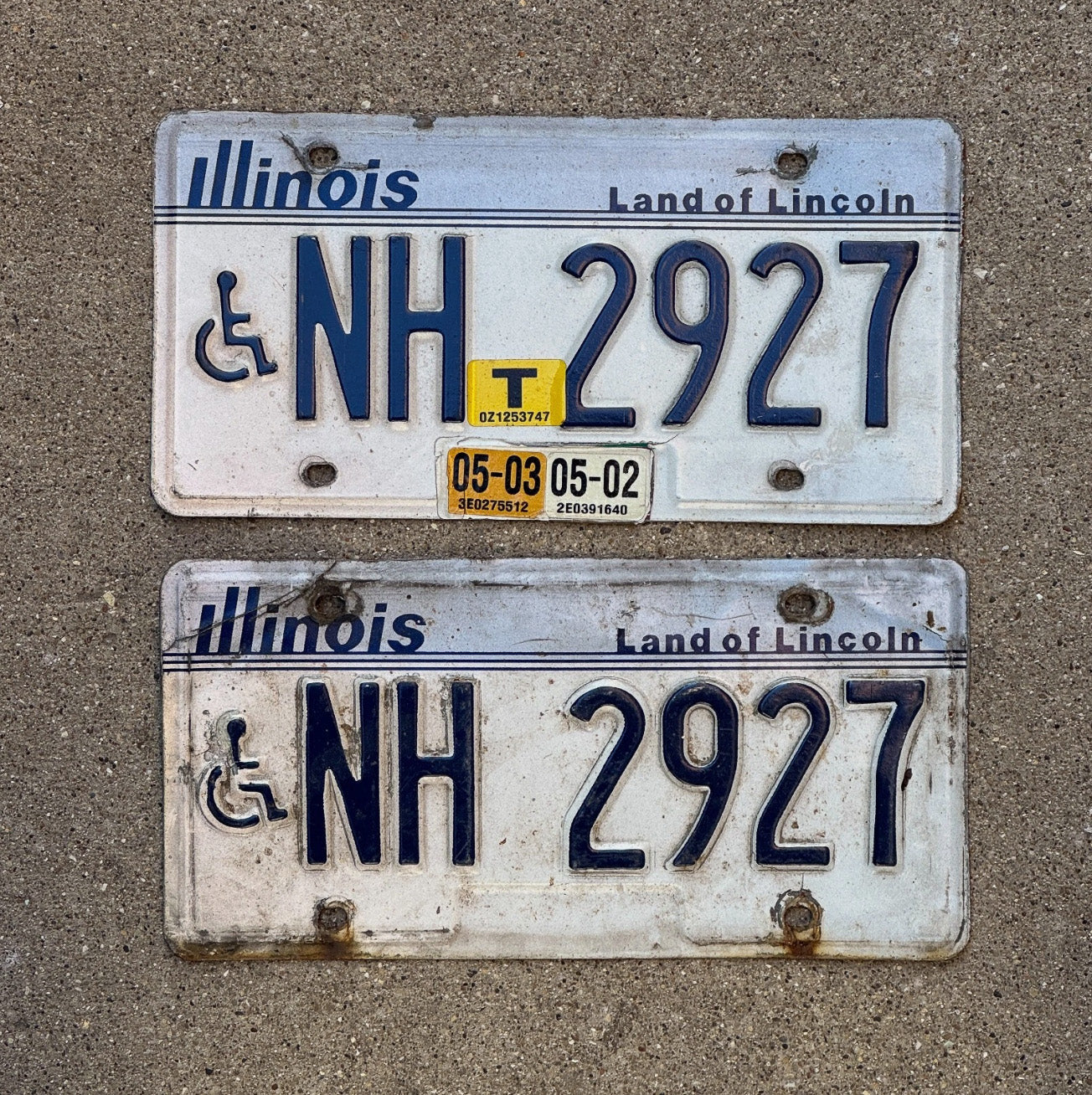 Photo of a 1980 Illinois Handicap License Plate Pair Auto Tag Garage Handicapped NH 2927