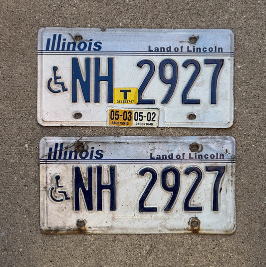 Photo of a 1980 Illinois Handicap License Plate Pair Auto Tag Garage Handicapped NH 2927